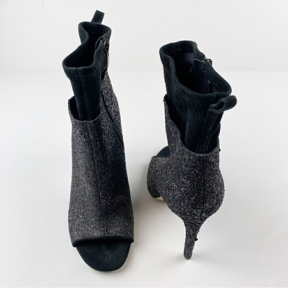 Via Spiga Tarni Black Glitter High Heel Peep Toe Booties Size 7.5 - Picture 4 of 13